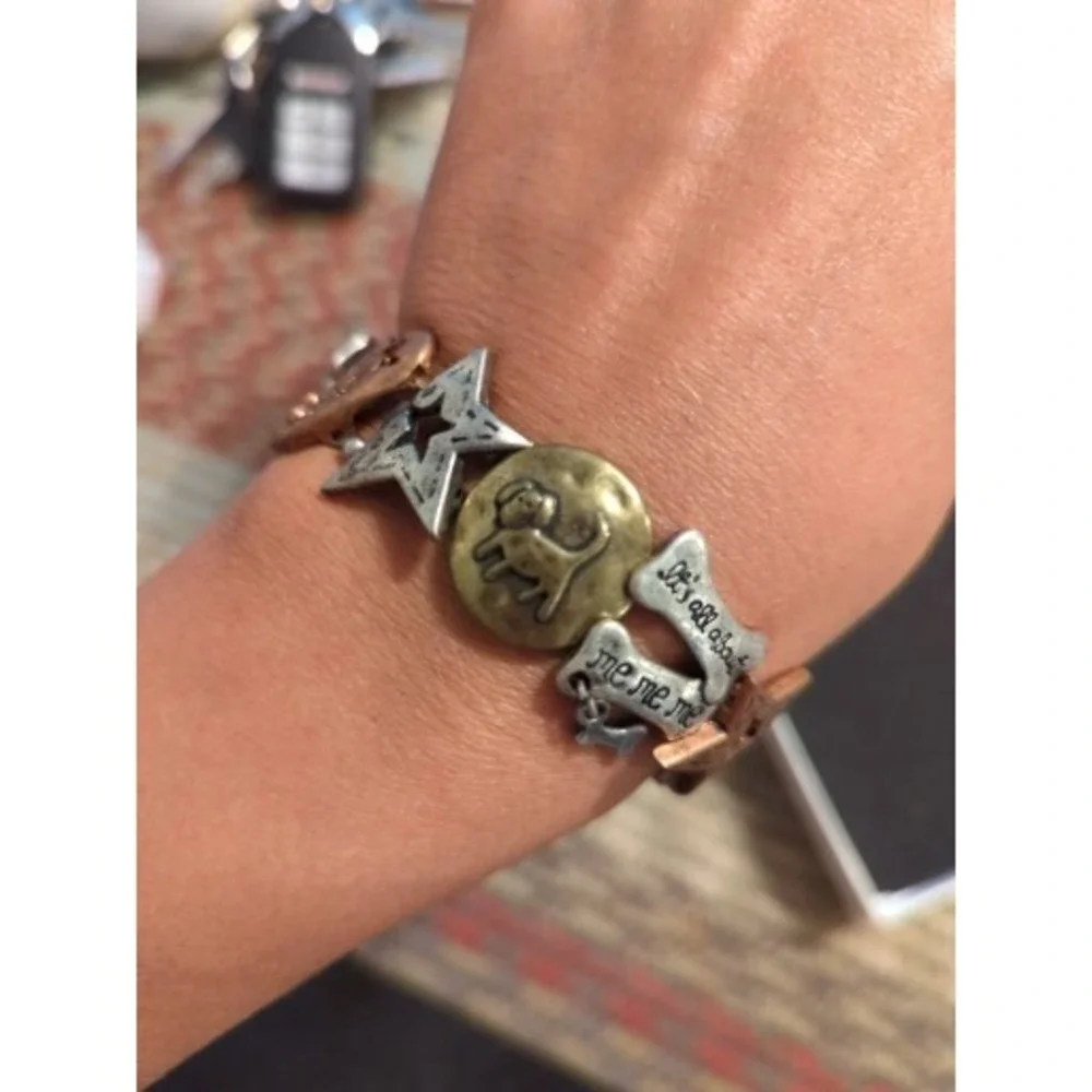 Adorable Dog Themed Bracelet Brushed Gold Copper Brass Tone
